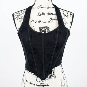 Halter Corset Top BLACK FLORAL PATTERN XS